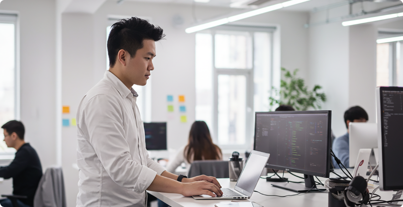 man working on laptop