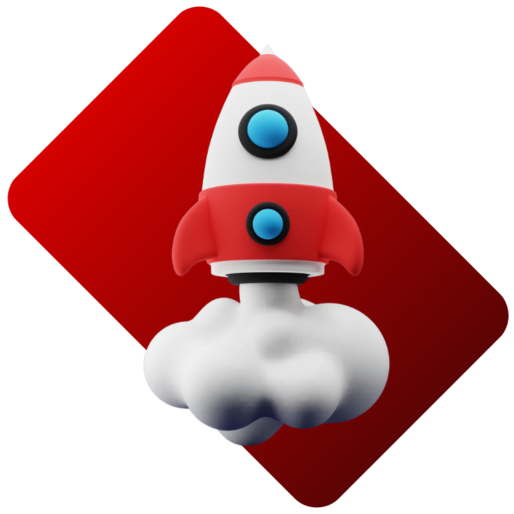 Rocket in front of a red background